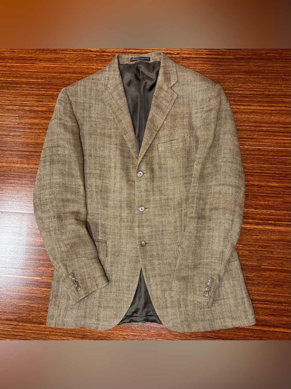 Vintage 90s Polo by Ralph Lauren Flax Linen Herringbone Blazer 46L